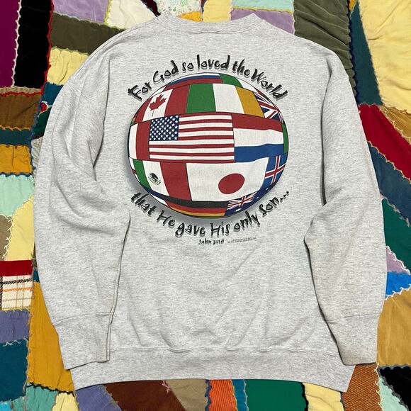 Vintage John 3:16 Jesus Christian Worldwide Grey Crewneck XL - Picture 3 of 7